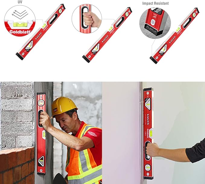 Goldblatt 3-Piece Torpedo Level Set - 9", 24", 48" Spirit Level Included, Aluminum Alloy Construction