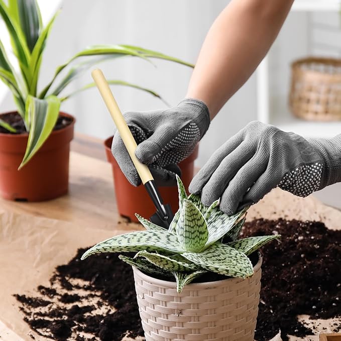 DOITOOL 4 Set Mini Gardening Tools Portable Mini Rake Trowel and Small Shovel for Succulent Bonsai Herbs Planting Terrariums Indoor Gardening Tools