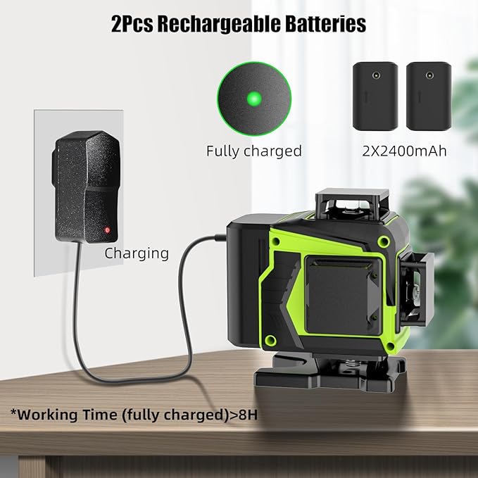 16 Line Laser Level 360 Self Leveling,Professional 4x360°Green Cross Line laser Level Tool for Construction and Picture Hanging,lazer leveler tool with 2 Batteries,Magnetic Bracket & Remote Control