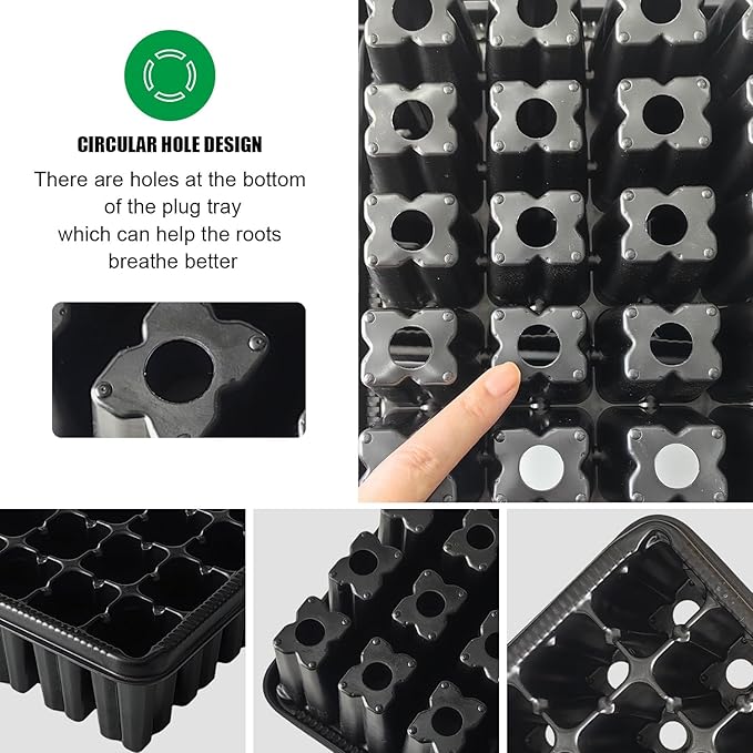 9pack Seed Starter Tray with Tall 5'' Dome-Thick Plastic Deep Cell Large Plant Germination Trays, Heavy Duty Seed Starting Kit, 486 Cells Plant Seedling Tray for Balcony Greenhouse (54 Cells per Tray)