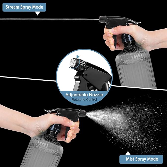 2 Pcs Spray Bottles, 18 oz Empty Water Spray Bottles, Plastic Reusable Adjustable Mist Sprayer Squirt Bottles Containers Refillable for Cleaning Solutions, Gardening, Plants