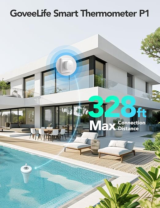 GoveeLife Smart Pool Bath Thermometer Wireless App Easy Read, WiFi Digital Pool Thermometer Floating with IPX7 Waterproof, Notification Alert, Water Temperature Monitor for Swimming Pond, Hot Tub