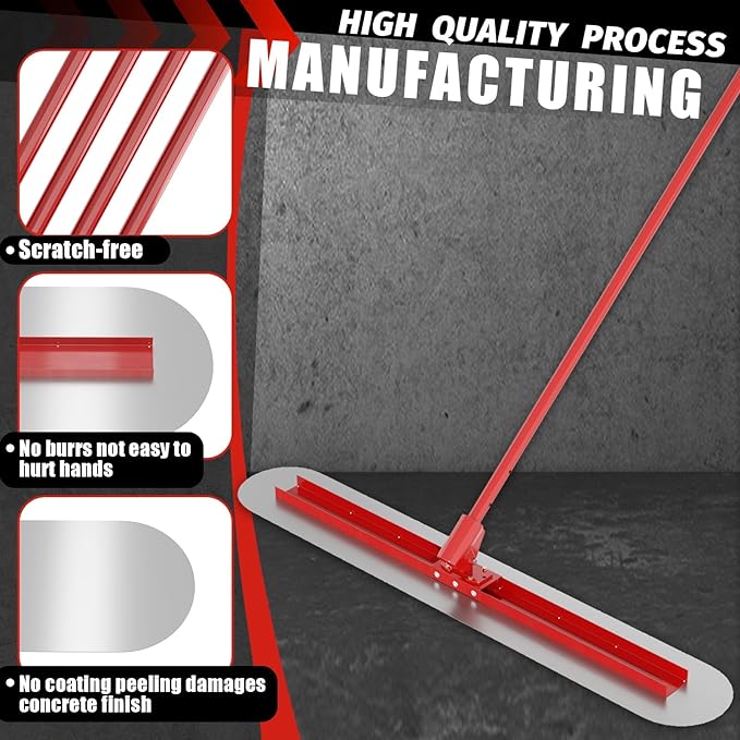 Concrete Bull Float Tool Kit, 47'' x 8'' Concrete Float, Round End Stainless Steel Trowel Board Kit Tool, Cement Trowel Tools Float Bracket, Handle Concrete Tools Finishing with Handles