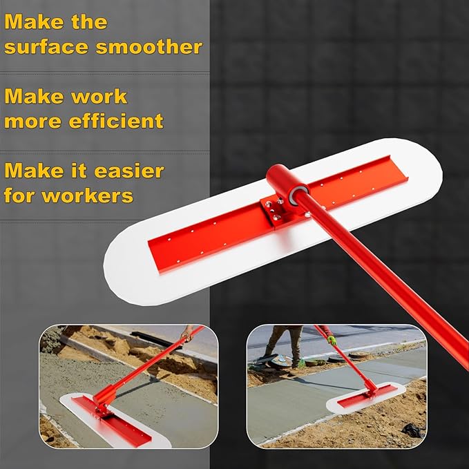 Bull Float Concrete Tools｜48’’×12’’ Stainless Steel Concrete Float with 4 Combinable Handles｜Concrete Bull Float with Trowel｜Concrete Bull Float Kit for Concrete Finishing