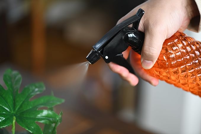 Glass Handheld Spray Bottle - 12oz Refillable Bottle ，Adjustable Nozzle Watering Can for Garden Plants Cleaning Solutions (Orange)