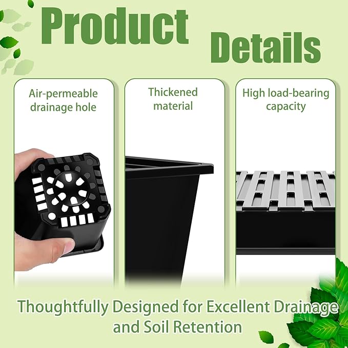 5 Pcs Seed Starter Tray, 3.5 Inch (9CM) 60 Pcs Nursery Pots Kit, Thickened Seed Starting Trays Square Seedling Pots for Plants Sturdy Microgreens Growing Trays Reusable Germination Tray(Black)