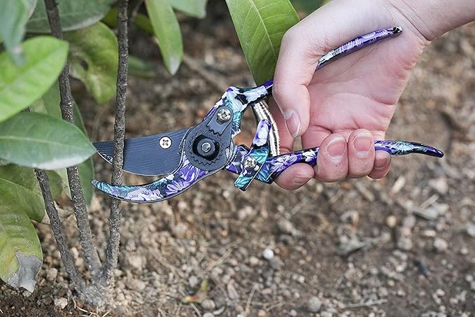 FLORA GUARD 3 Piece Aluminum Garden Tool Set - Trowel, Cultivator, Pruning Shear, Gift Set for Gardening Needs (Purple&Blue)