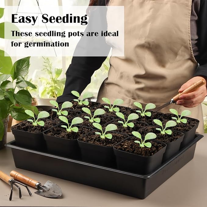 3.5 inch (9CM) Square Nursery Pots 120pcs, Sturdy Seedlings Trays 10 Pcs, Seeds Starter Planter Nursery Trays 10 Sets