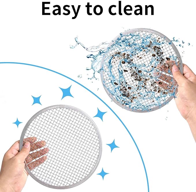 3PCS Interchangeable Mesh Soil Sifter for Gardening - 3/6/9mm Stainless Steel Stackable Sieve with Soil Scoop, Ideal for Dirt Sand Rock Compost Filtration