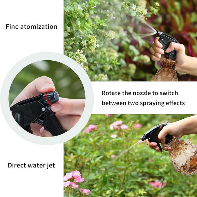 2 Pcs Spray Bottles, 500 ml/17 oz Empty Water Spray Bottles, Plastic Reusable Adjustable Mist Sprayer Squirt Bottles Containers Refillable for Cleaning Solutions, Gardening, Plants (Brown)