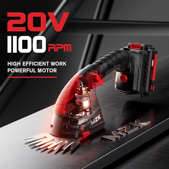 MZK 20V Cordless Hedge Trimmer, Electric Shrub Trimmer Grass Shears Handheld Grass Cutter, Hedge Shear for Garden, Lawn(2.0Ah Battery and Charger Included),HT08D10