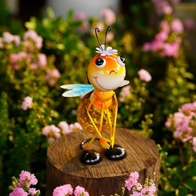 WTREEW Solar Garden Lantern Waterproof LED Honeybee Solar Lights Outdoor Decorative Tabletop Lanterns Lamp for Yard Patio Table Decoration(Honeybee).