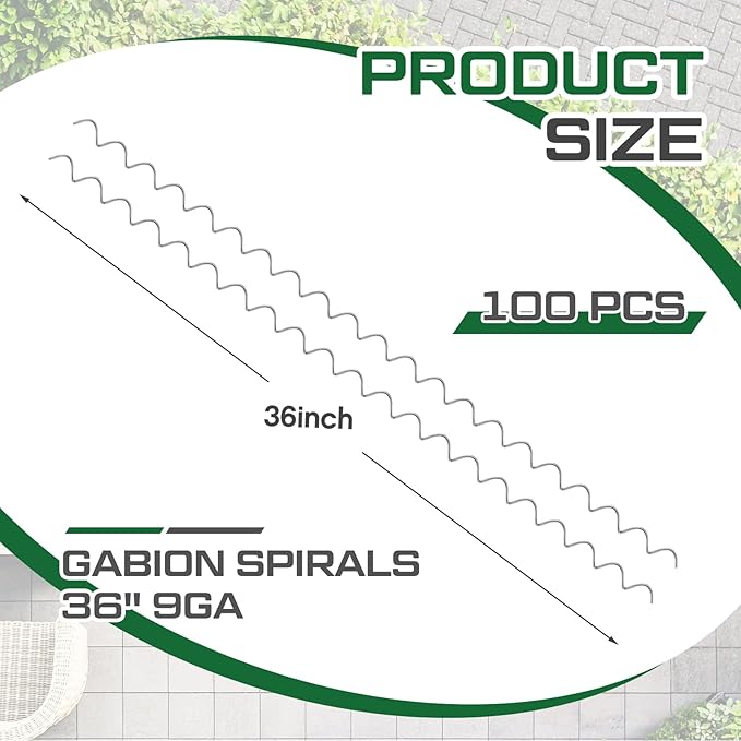 100 Pcs 36" x 2" Cages Spirals 9ga Galvanized Steel Gabion Wire for Cage Install and Connected Stone Gabion Basket Spirals for Garden Projects Quick and Easy Construction