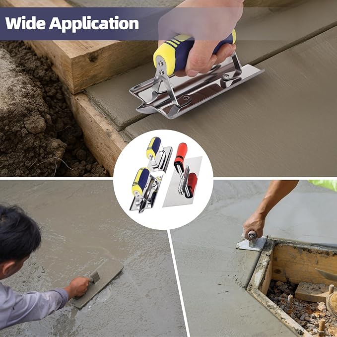 3 PCS Stainless Steel Concrete Trowels, Includes Flat Trowel, Concrete Edger, Concrete Groover, Ergonomic Non-Slip Handle, Suitable for Cement, Mortar, Plaster, Masonry Finishing Work