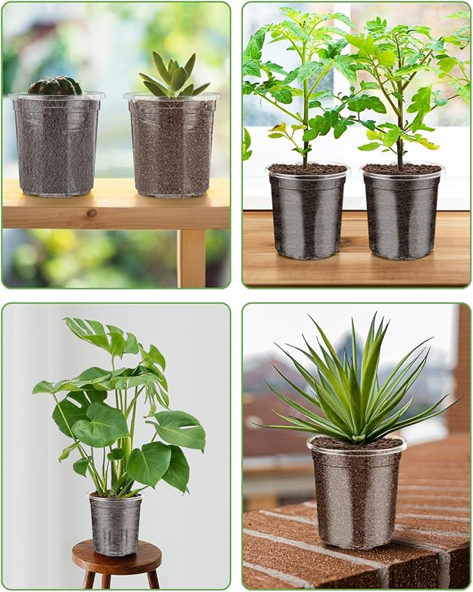 PACETAP 15Pack 6.5 Inch Reinforced Clear Nursery Pots with Drainage Holes, Thickened Plastic Plant Pots with 15 Plant Labels for Indoor Outdoor Flower Seed Starter