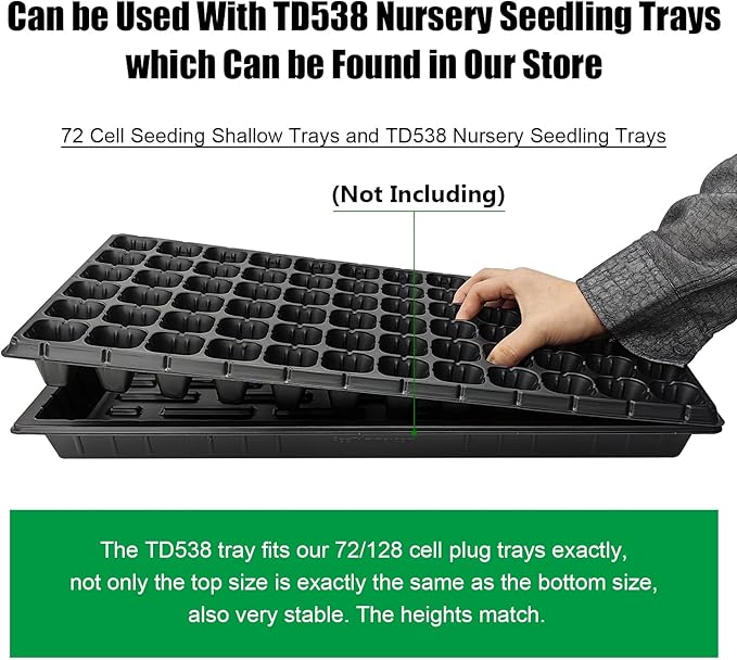 72 Cell Seed Trays, Thick Durable 72 Cell Plug Tray Seedling Plastic Nursery Tray for 1020 Flat Germination (10-Pack, 21"×11", 1.81" Height, Low)