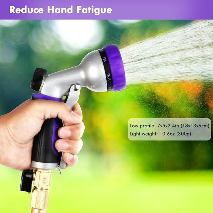 RESTMO Garden Hose Nozzle, Heavy Duty Metal Water Hose Nozzle with 7 Adjustable Spray Patterns, High Pressure Hand Sprayer with Flow Control, Best for Watering Plant & Lawn, Washing Car & Pet, Purple