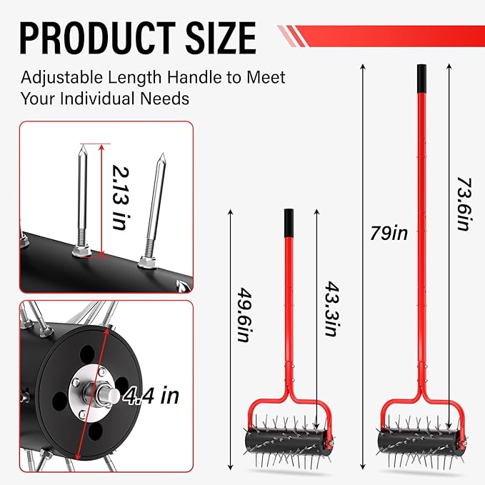 VASALAID Lawn Aerator,Heavy-Duty Rolling Aerator Lawn Tool with Upgraded 54 Pre-Attached Spike,Manual Push Aerator Lawn for Garden Yard Patio