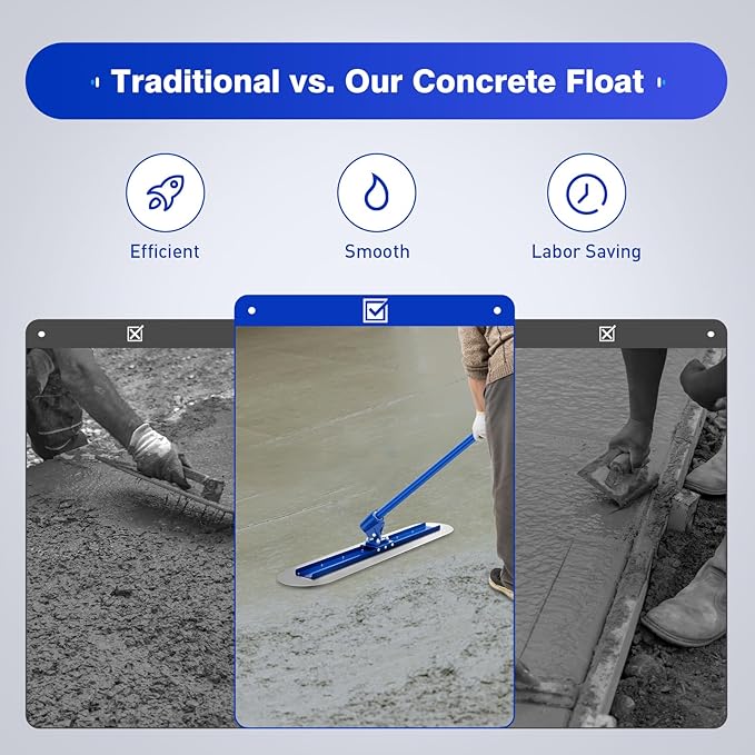 Concrete Bull Float Kit, Bull Float Magnesium Concrete F-loat, 3.9 x 3.9 FT Concrete Finishing Trowel Bull Float Concrete Kit Cement Surface Smooth Finish Tool, with Detachable 1.8M Handle