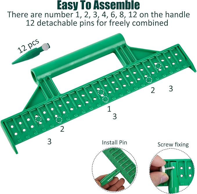 Seed Dibber, Multifunctional Seed Spacer Tool, Seed-in Soil Digger Garden Spacer aid for Planting Seeds Laying Out ideally Spaced Rows (Green)