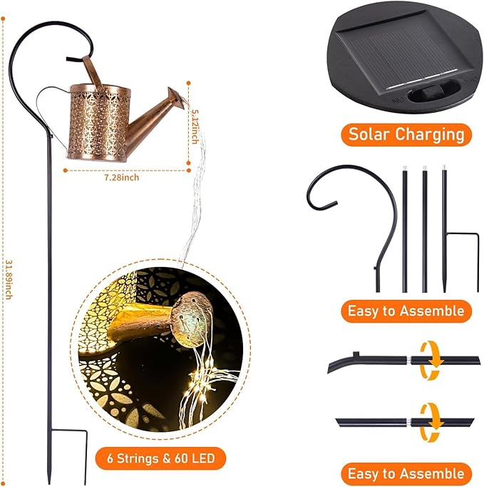 Solar Watering Can Light Outdoor Decor - Waterproof Solar Garden Pathway Lights for Yard, Garden - Perfect Gifts for Women, Mom, Grandma Birthday (Petal Design)