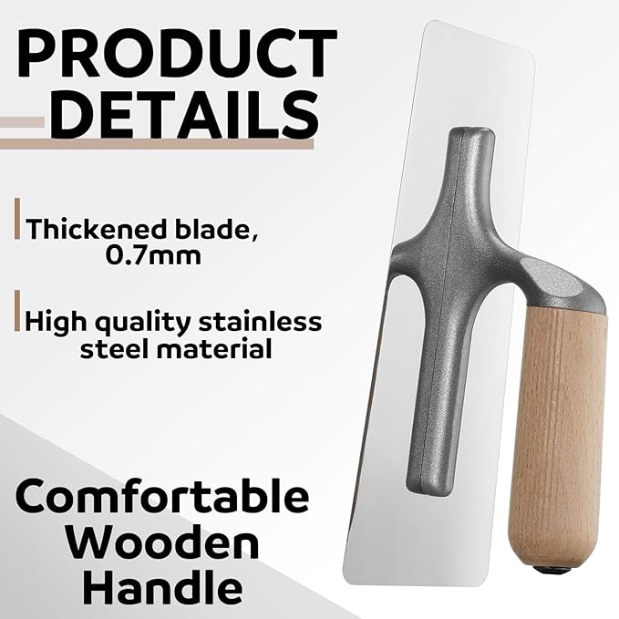 Lasnten 3 Pcs Venetian Plaster Trowel Set Polished Stainless Steel Art Paint Plastering Finishing Hand Tools Concrete Drywall Trapezoid Finishing Trowel Plaster Tools with Wooden Handle, 3 Sizes