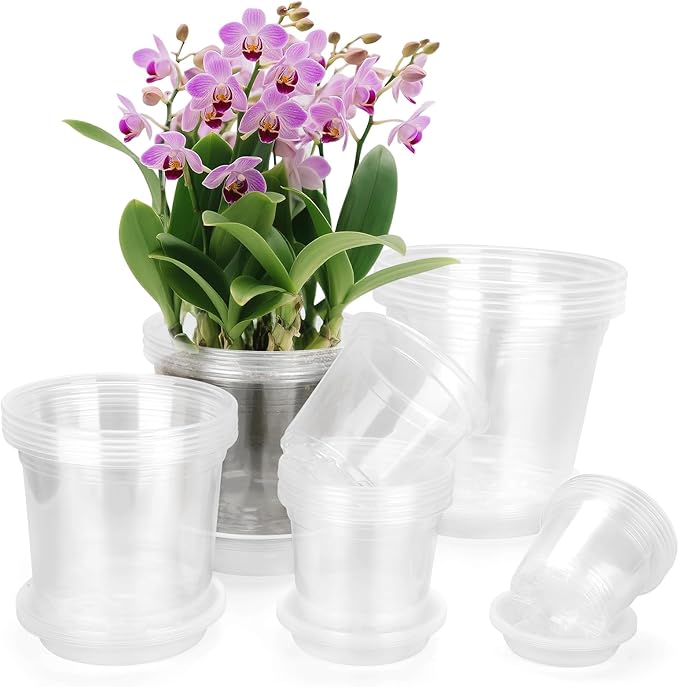 7/6/5/4/3 Inch Clear Nursery Pots with Drainage Trays, 25 Pack Plastic Pots for Plants, Clear Pot for Seed Starting, Transplanting, Succulents, and Indoor Gardening (3+4+5+6+7 inch)