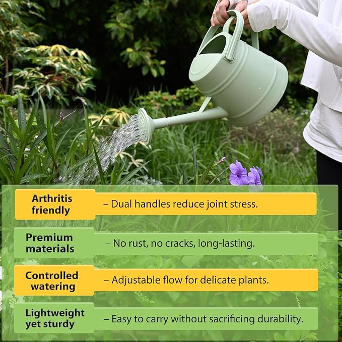 1 Gallon Watering Can for Plants, Watering Cans for Indoor&Outdoor Gardening, Water Can with Ergonomic Movable Handle (Green)