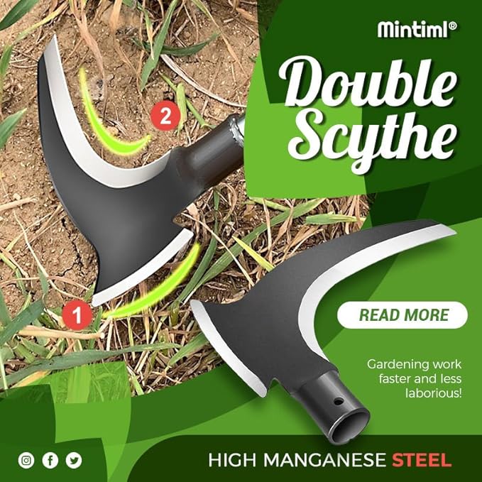 High Manganese Steel Double Scythe,Weeding Scythe,Agricultural Hand-Motor Weeding, Sickle for Outdoor Mowing Grass, Cutting Vines, Pruning Trees, Cutting Bamboo, Chopping Wood, Harvesting Rice (1 PCS)