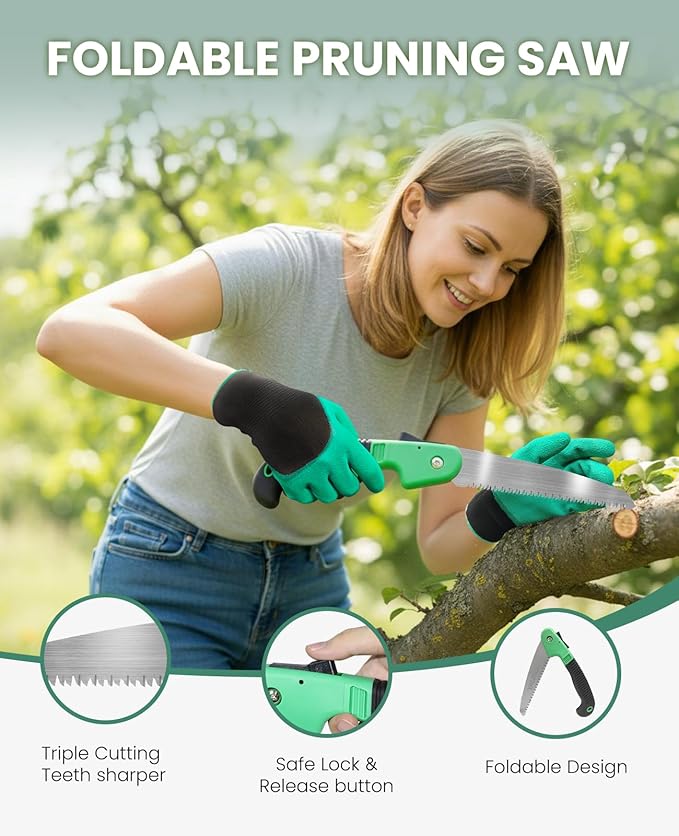 Gardening Tool Set for Women - 10 Piece Heavy Duty Stainless Steel Garden Tools Kit with Ergonomic Non-Slip Handle and Stylish Storage Tote Bag, Ideal Gardening Gifts for Mom, Grandma, Gardeners