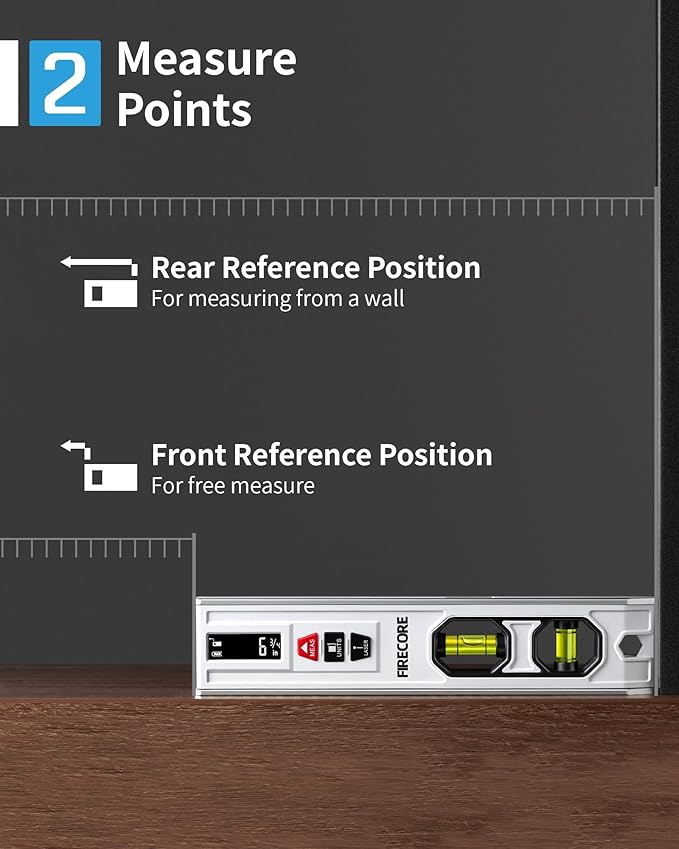 3-In-1 Spirit Level with 65ft Laser Distance Measure & 32ft Leveling Line, Firecore 9 Inch Torpedo Level Magnetic with Light, Rechargeable Small Digital Leveler Tool for Picture Hanging Construction