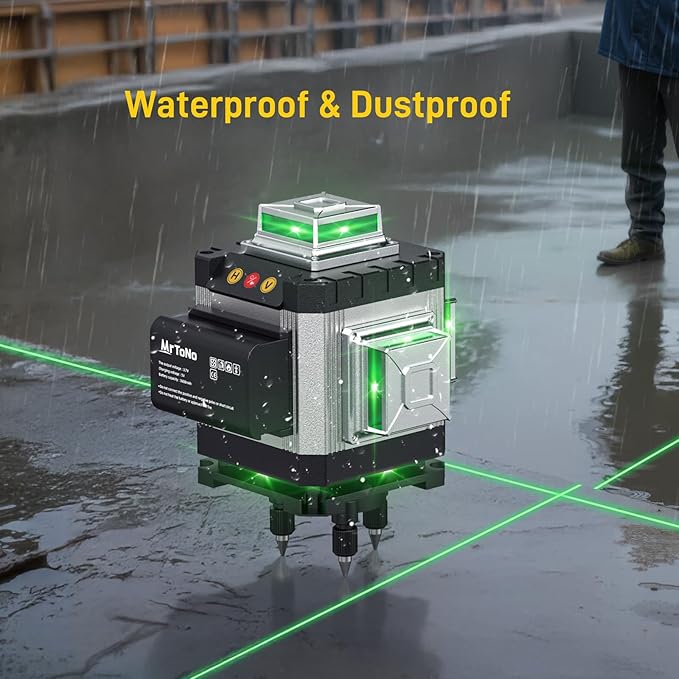 Laser Level, MrToNo 4 x 360 °laser level 360 self leveling, 16 Lines 4D lazer leveler tool Green 360 laser level, for Construction, Ceiling, Tiling, Framing, Home Renovation, Picture Hanging (Silver)