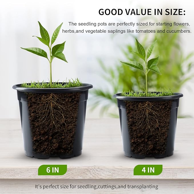 50Pcs Nursery Pots Variety Pack Plastic Pots for Plants,5 inch Seedling Pots with Drainage Holes Indoor Outdoor Flower for Succulent Vegetable Herb