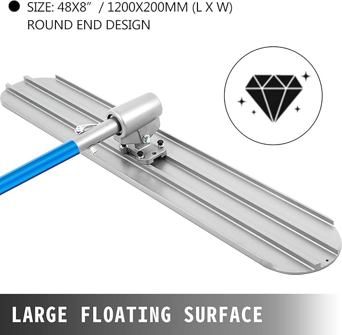 VEVOR Bull Float Magnesium Concrete Float 48 x 8 Round End Concretes Floats Tools Cement Tool Bull Concrete Kit Bull Float with 4 Float Handle Bull Floats Bracket Concretes Tools Finishing Bulls