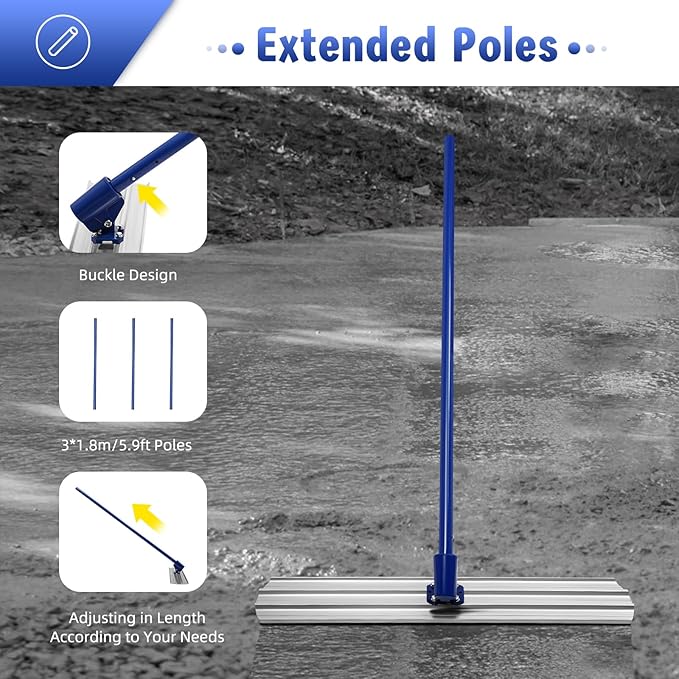 Bull Float Concrete Float, 47.24 x 7.87" Round End Concrete Float Tool Bull Float Aluminum Magnesium Alloy Concrete Float Bull Concrete Kit Bull Float with 3 Float Handle Cement Tools Concrete Kit