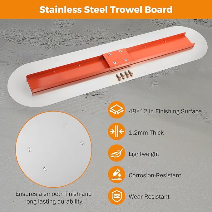 BEAMNOVA Bull Float with 48 * 12 Inches Stainless Steel Scraper Concrete Trowel 181 in Cement Extension Rod Concrete Finishing Tools Kit