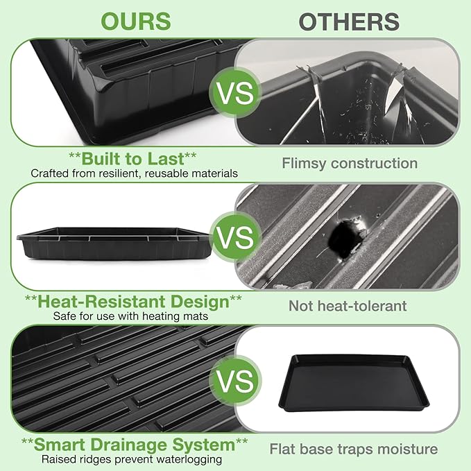 10 Pack 1020 Seed Starting Trays with 12 Hemp Grow Mats - Extra Thick Microgreens Growing Kit, 21 x 11 x 2.5 Inch Plant Trays with Hydroponic Grow Pads for Wheatgrass, Sprouts, Organic Gardening