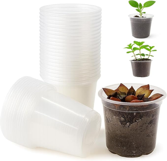 30 Packs Clear Nursery Pots with Drainage Hole 3.5 Inch Clear Pots for Plants Succulent Plant Pots Set Plastic Seedling Starting Pots Flower pots Planter Seed Starter, Clear
