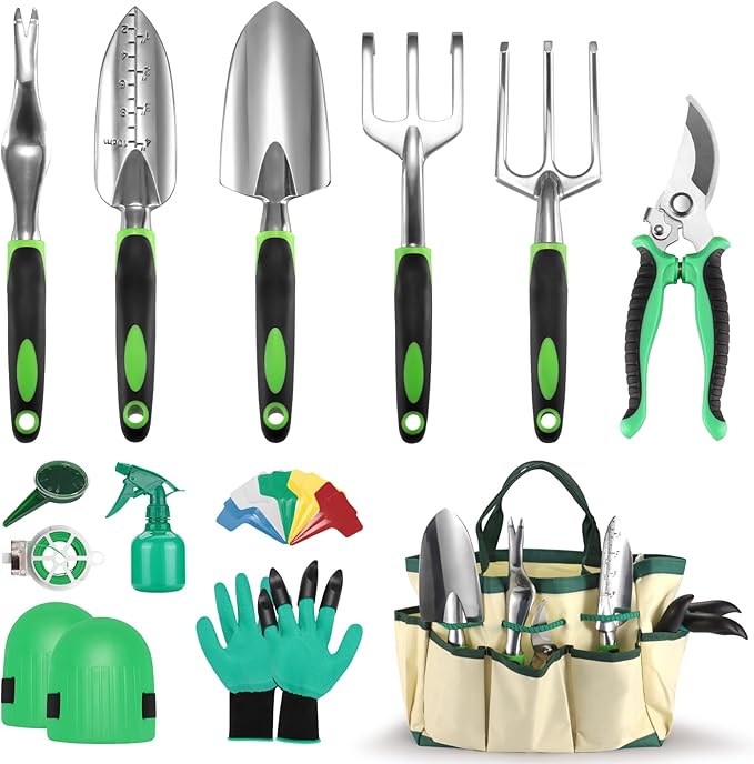 Gardening Supplies, Garden Tool Set, 19 Pcs Stainless Steel Garden Tool Kit with Bag, Ideal Gardening Gifts for Women
