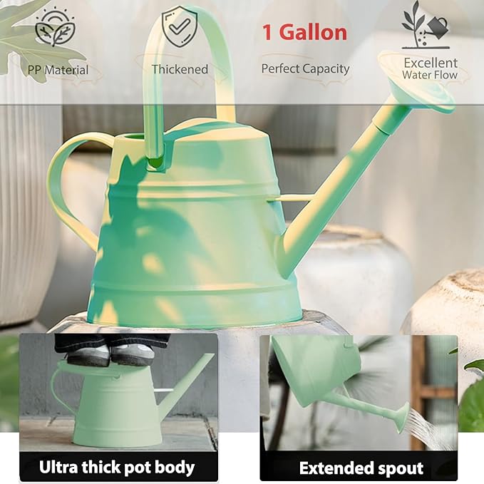 1 Gallon Watering Can for Plants, Watering Cans for Indoor&Outdoor Gardening, Water Can with Ergonomic Movable Handle (Green)