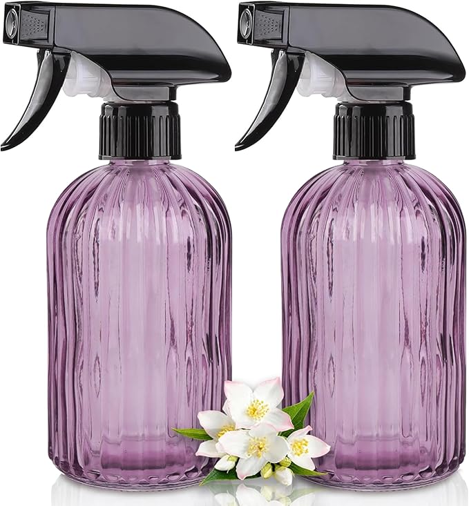 Glass Plant Mister Bottle, 15oz Refillable Water Bottle Spray, Handheld Water Spray Bottle with Adjustable Mist Nozzle for Indoor Flowers, Outdoor Gardening, Cleaning, Hair & Pets Care (Purple)