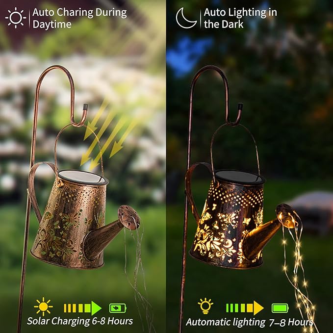 【Christmas Gift】 Solar Watering Can with Lights Outdoor,Hanging Solar Lantern,Metal Waterproof Garden Lights Decorations Gift for Table Patio Yards Pathway Party