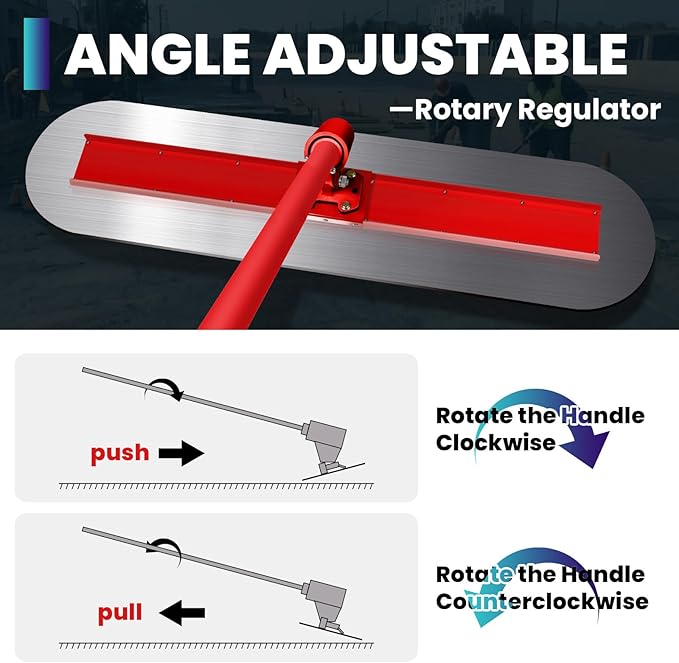 Bull Float With 48x12 Inch Base, 22 Pounds Bull Float Concrete Tools, Stainless Steel Concrete Bull Float With Four Aluminum Alloy Poles, Concrete Finishing Tools