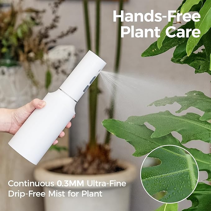 Bamworld Battery Powered Sprayer Rechargeable Electric Spray Bottle 750ml Continuous Mist Sprayer for Plants Cleaning Hairstyling Gardening USB Fast Charging Indoor Outdoor Use Hands-Free white
