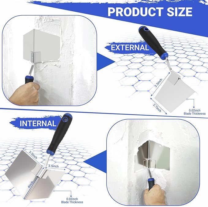2-Pack Drywall Corner Trowel Set - 5" Stainless Steel Outside & 3.9" Inside Corner Knife for Sheetrock, Stucco, Concrete - Professional Corner Finishing Tools for Drywall & Plastering