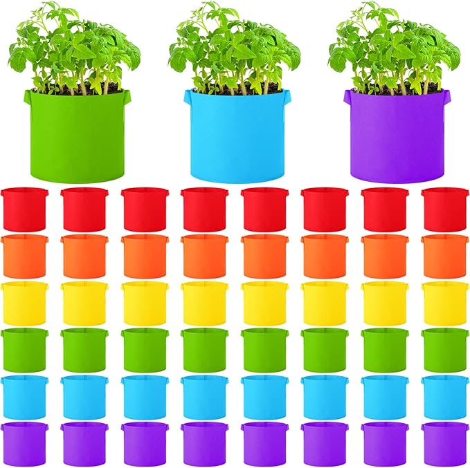 Multicolor Plant Grow Bags Large Grow Bags Fabric Planter Thickened Non Woven Fabric Pots with Handles for Indoor Outdoor Garden Planting Seeds Flower, 6 Colors(48 Pcs,3 Gallon)