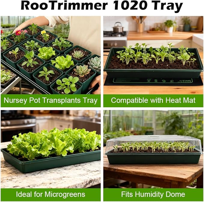 10 Pack 1020 Trays No Holes-Reusable Nursery Flats for 50/72 Cell Plug Tray, Heavy Duty Seed Starter Trays for Transplant, Seed Starting, Plant Propagation & Seed Germination (Dark Green)
