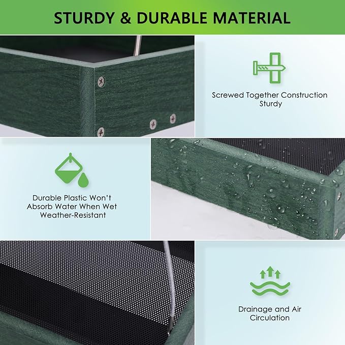 Gtongoko Platform Bird Feeder Hanging, Durable, Recycled Plastic Seed Tray Bird Feeder for Outdoors with Metal Mesh Bottom Large 3.5 lbs Capacity Weather-Resistant for Garden Yard, Green