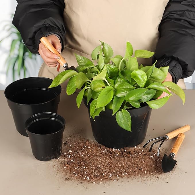 4/6/8 Inch Black Plant Nursery Pots, 15 Pack, Thickened Plastic with Drainage Holes, Indoor/Outdoor