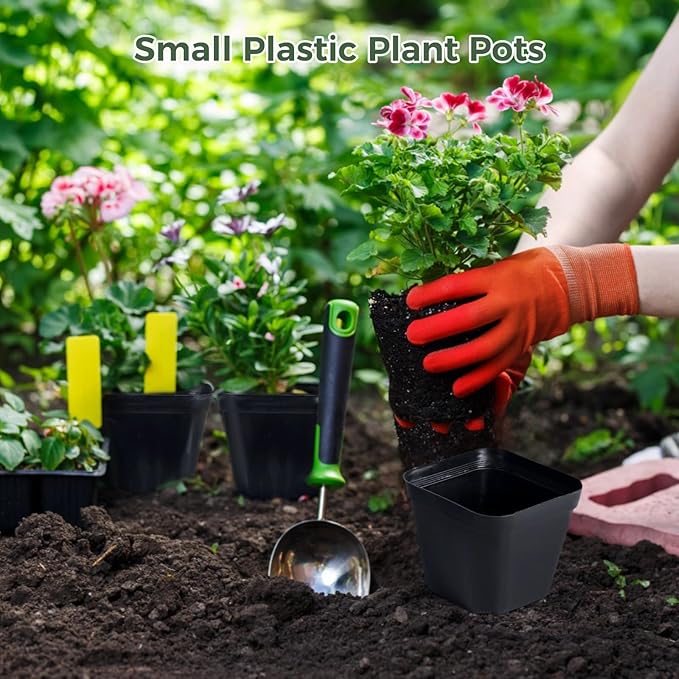 OMISTAR 120 Pcs Small Square Plastic Nursery Pots - 4 Inch Seedling Plant Pots with Drainage Holes, Reusable Grow Containers for Succulent Propagation, Flowers, Bulk Seed Starting Kits